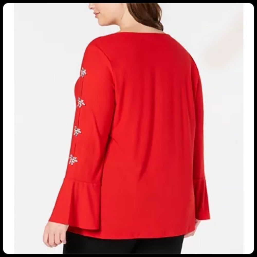 INC Red Rhinestone Embellished Top Sz 0X - Picture 7 of 10